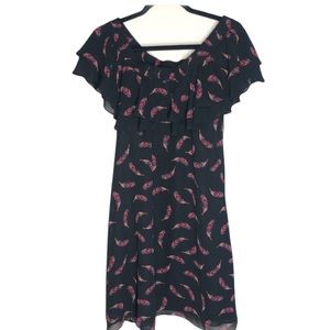 SAM EDELMAN SHOULDEROFF FEATHER PRINT DRESS SIZE 8